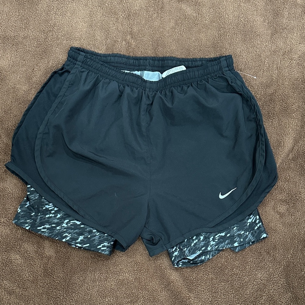 Nike Black Athletic Shorts with Gray Pattern